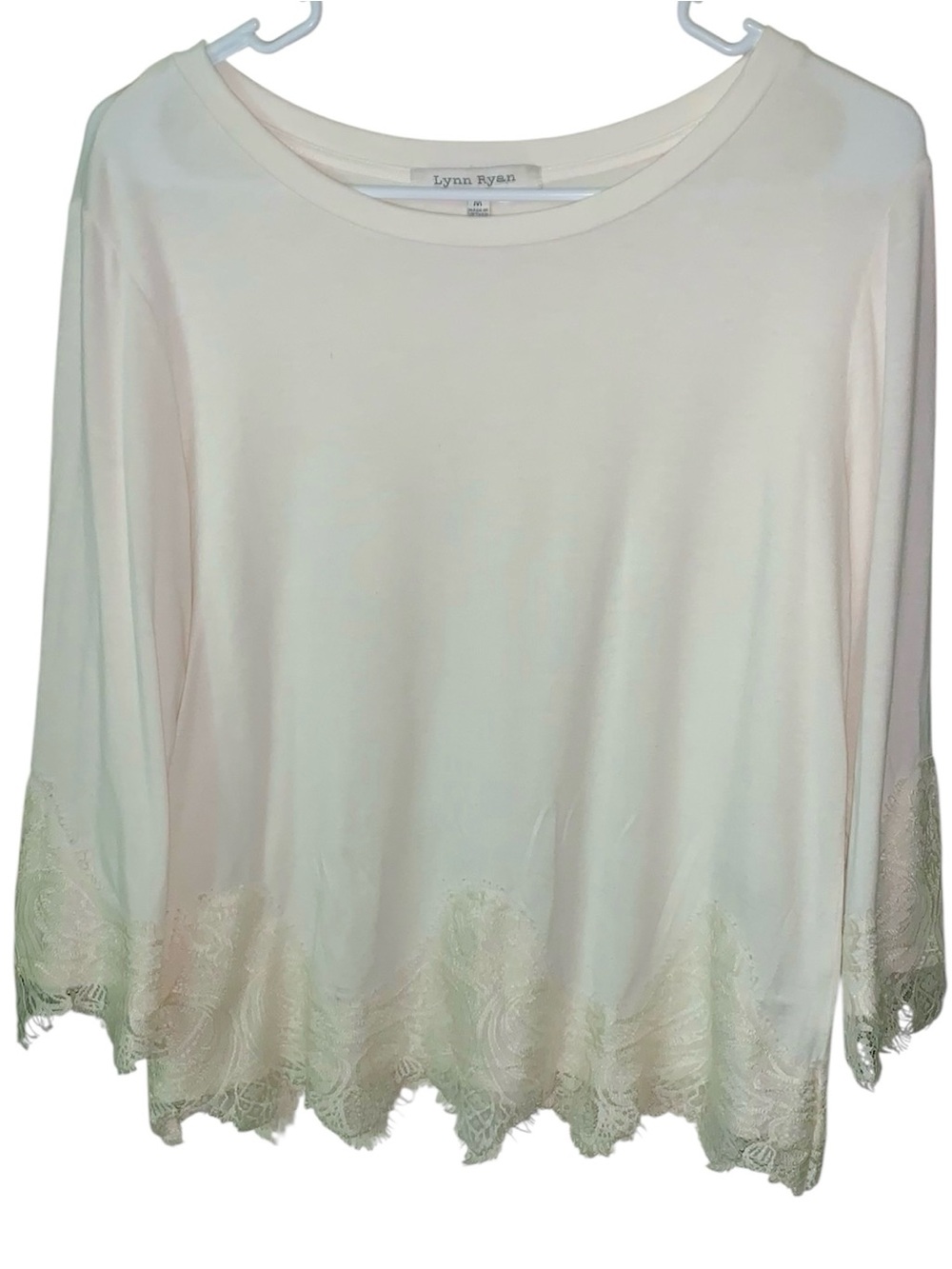 Lynn Ryan Cream Lace-Hem Long Sleeve Blouse